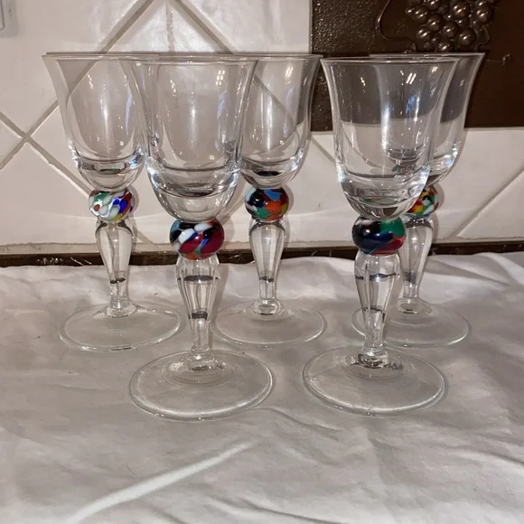 RARE Vintage Set of 5Theresienthal cordial glasses multi colored ball